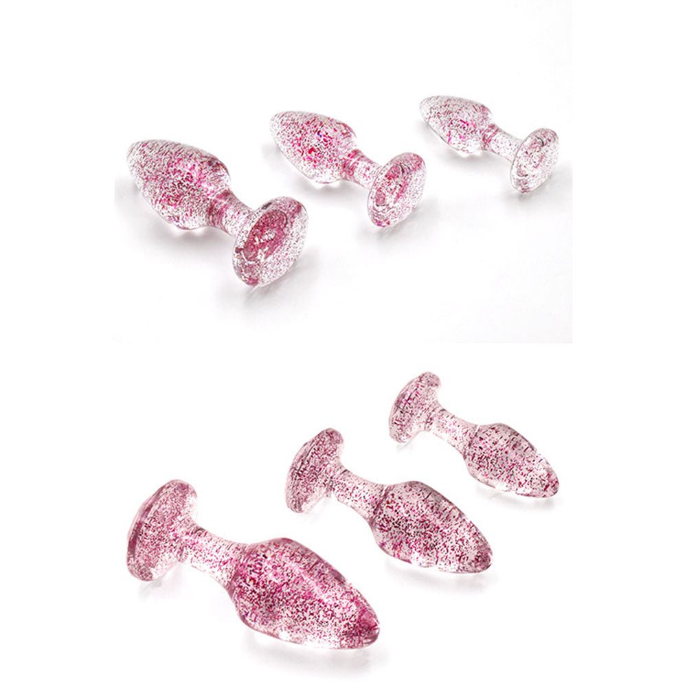 Adam & Eve Glitter Gem 3-Piece Butt Plug Set - Glitter Pink Butt Plugs - Set of 3 Sizes